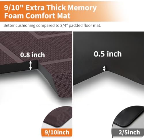 UKISS 9/10"" Extra Thick Cushioned Anti Fatigue Kitchen Mat, Waterproof High Density Foam Standing Desk Mat, Non-Slip Ergonomic Comfort Mat for Kitchen, Office,Workstation Black (Brown, 20" X 48")