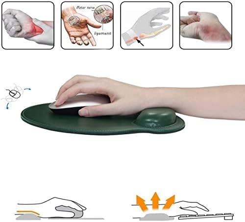 RICHEN Ergonomic PU Leather Mouse Pad with Wrist Support,Comfort Memory Foam,Waterproof Surface，Non- Slip Rubber Base for Computer Laptop & Mac,Lightweight Rest for Home,Office & Travel (Dark Green)