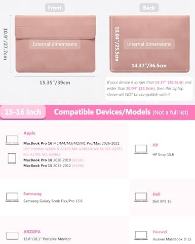 HYZUO 15-16 Inch Laptop Case Bag Sleeve with Stand, Pink