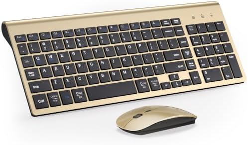 Wireless Keyboard and Mouse Ultra Slim Combo with Dual System - Gold Black