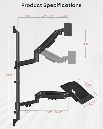 Heavy Duty Wall Mount Monitor Arm with Keyboard Tray for 17-49 Inch