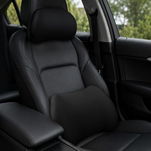2PCS Car Neck Pillow and Lumbar Support Pillow Set, Ergonomic Memory Foam Back & Neck Support Pillows for Car Seat, Office Chair, Driver Head & Back Cushion and Pain Relief (Black)