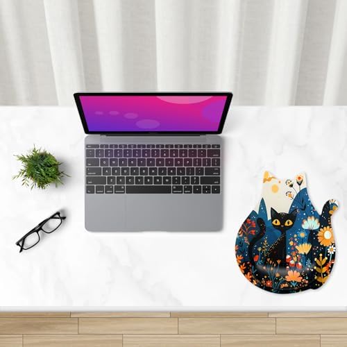 Ergonomic Mouse Pad with Wrist Rest, Cute Cat Memory Foam Padded Pain Relief Non-Slip Wrist Support Mouse Mat for Gaming Work Computer Laptop, Funny Office Supplies Desk Accessory, Cute Cat