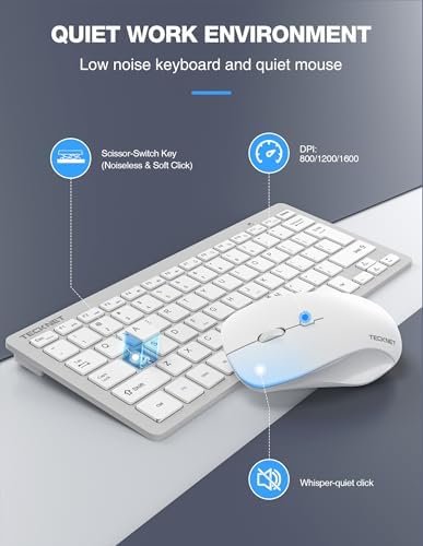 TECKNET Wireless Keyboard and Mouse Combo, Mini Cordless Computer Keyboard and Mouse Set 2.4GHz, Silent Adjustable 1600 DPI, Quiet Click, Lag-Free for Computer, Laptop, PC, Windows, Mac, Chrome OS(SS)