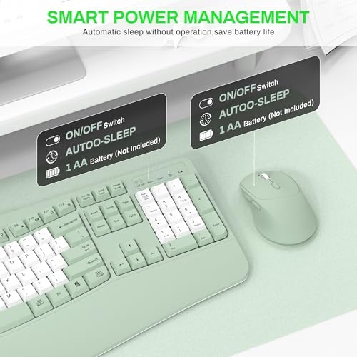 Wireless Keyboard and Mouse Combo,2.4G Ergonomic Wave Keys(Avocado Green-B)