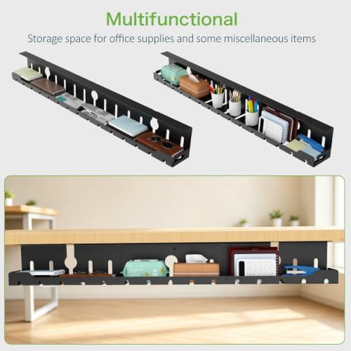KEEGH Under Desk Cable Management Tray 48 in, Large Cord Hider, Black
