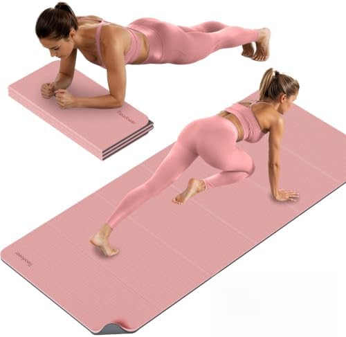 READAEER Foldable Fitness Yoga Mat | 2/5" (10mm) Extra Thick | Non-Slip TPE | 75x26" Extra Long-Wide | Portable & Easy Store | for Yoga, Pilates, Home Gym & Full-Body Workouts