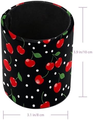 Cherry Pen Holder Pencil Organizer Cute Pencil Cup Desk Decor Makeup Brush Holder PU Multifunctional Office Supplies for Home Classroom School