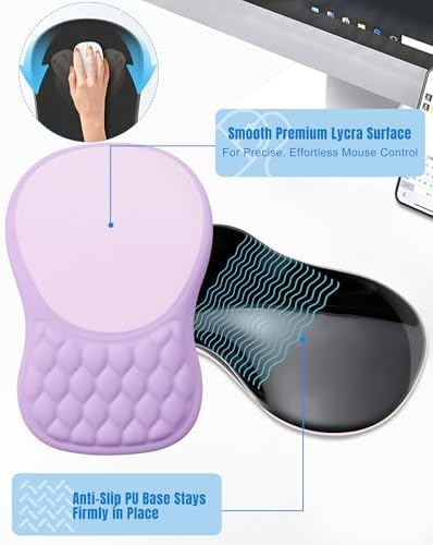 Ergonomic Mouse Pad with Sloped Memory Foam Wrist Rest, Purple&Grey