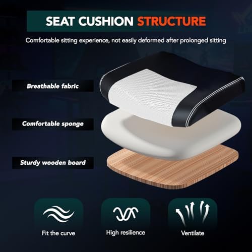 BestOffice Gaming Chair with Massage, Ergonomic Office Desk Chair, Adjustable Lumbar Support & Headrest,Computer Task Chair, 360° Swivel for Adults (White)