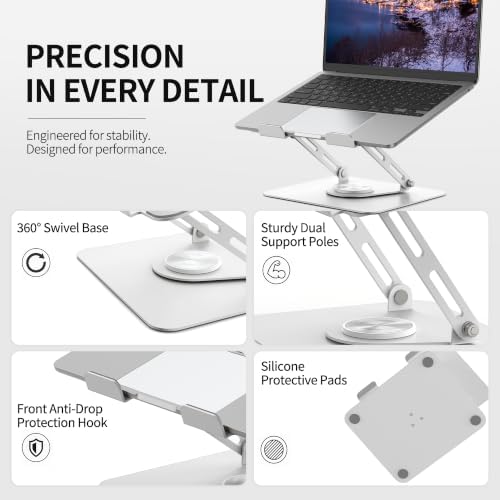 ALASHI 360° Rotating Laptop Stand, Multi-Angle, 10-17", White