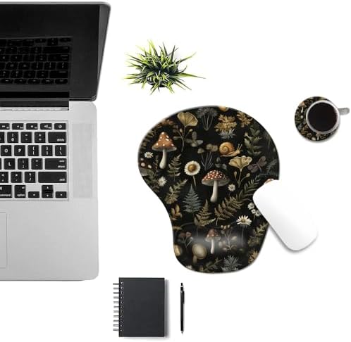 Ergonomic Mouse Pad with Wrist Rest,Comfortable Computer Gel Mouse Pad Wrist Support for Laptop,Pain Relief Mousepad with Non-Slip PU Base Mushroom