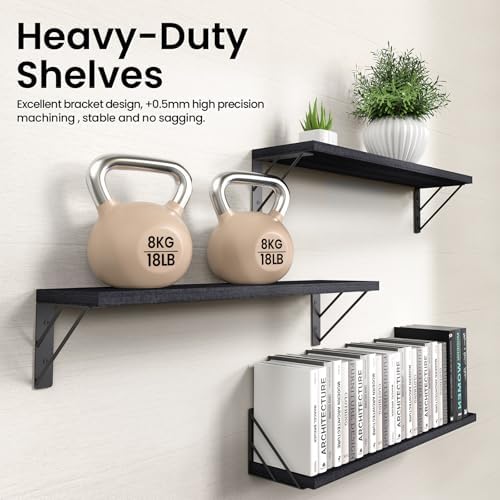 BAYKA 36 Inch Long Wall Mounted Floating Shelves (Black, Set of 3, 36")