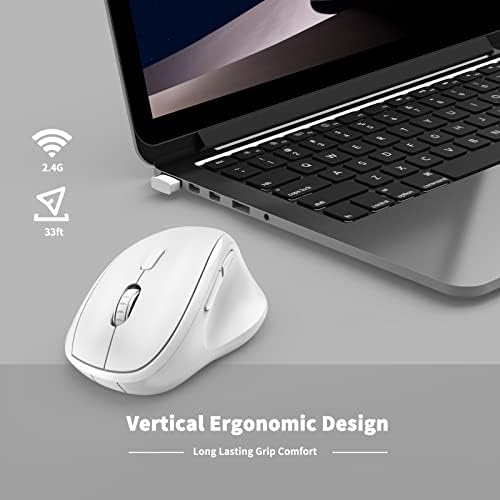 Ergonomic Wireless Mouse 2025 New Updated Smaller with USB-A Receiver for PC Computer, Laptop and Desktop, Ergo Mouse Vertical with Silent Clicks Long Battery Life, Up to 1600 DPI, White
