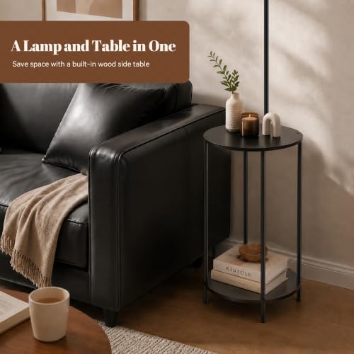 Floor Lamp with Table, 2-in-1 Side Table Floor Lamp with Linen Shade