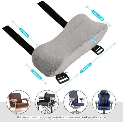 THARAHT 2Pcs Ergonomic Grey Suede Memory Foam Armrest Pillow