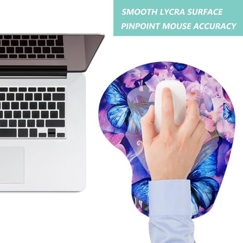 Mouse Pad with Wrist Support, Ergonomic Mouse Pads with Memory Foam Wrist Rest, Easy Typing Pain Relief, Comfortable Home Office Computer Wrist Support Pads for Working Studying, Butterfly Flowers