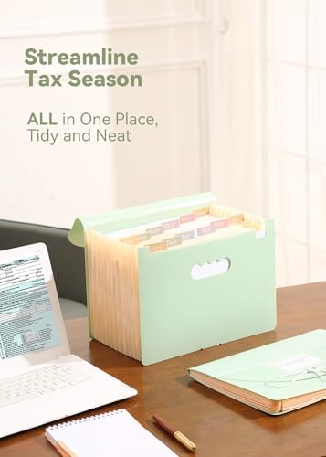 SortRax Monthly 12-Pocket Accordion File Organizer, Letter/A4 Size, Green
