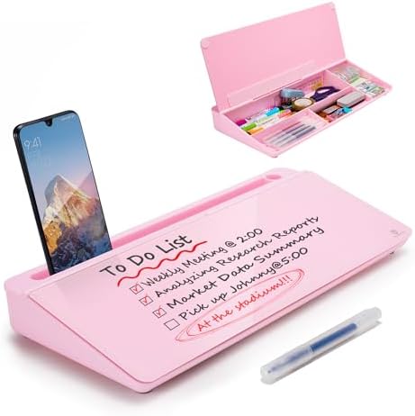 TSJ OFFICE Desktop Whiteboard Dry-Erase-Board - Computer Keyboard Stand White Board Surface Pad with Drawer, Desk Organizers with Accessories for Office, Home, School Supplies - Complete Pink