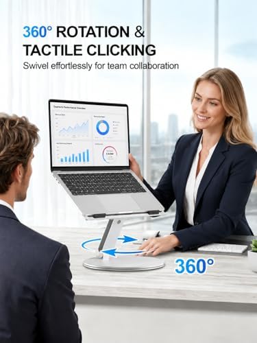 YICOSUN Laptop Stand for Desk, 360° Rotating Height Adjustable Computer Stand, Ergonomic Aluminum Laptop Riser with Ventilated Cooling, Foldable for 10-16 inch MacBook Pro Air Neo Dell HP - Silver