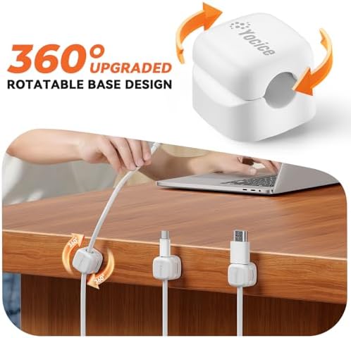 6Pack Cable Clips Cord Organizer for Desk, 360° Rotatable, White