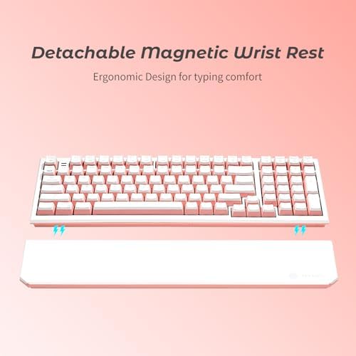 Hexgears X4 Wireless Mechanica Keyboard, 99-Key Linear Switch White Backlit Gaming Keyboard - NKRO 2.4G/USB-C with Wrist Rest, Pudding Keycaps-White/Pink