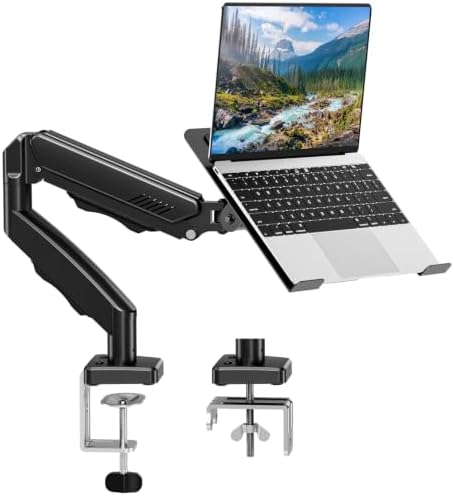 MOUNTUP Laptop Stand for Desk, Adjustable Aluminum Laptops Arm Mount for 14-17 Inch Notebook & 32" Monitor, Laptops Arm for Desk Support for 4.4-19.8lbs, 2-in-1 Laptop Desk Mount with Clamp/Grommet