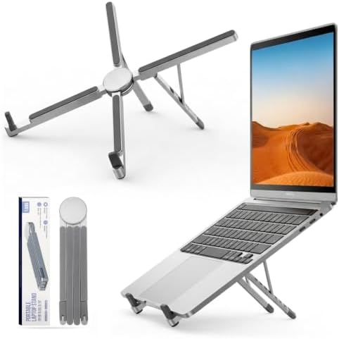 [Ultra-Slim] Foldable Portable Laptop Stand for Desk, 6 Level Height Ergonomic Laptop Riser for Business Trip Library Cafe Computer Holder fit 10-15.6" MacBook Neo Air HP Dell Lenovo - Silver