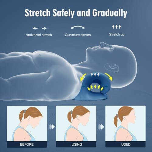 ComfortLife Neck Stretcher for Pain Relief, Neck and Shoulder Relaxer Cervical Traction Device Pillow for TMJ Pain Relief (Dark Blue)