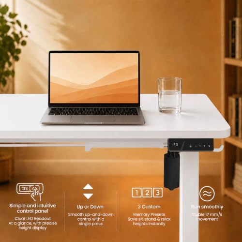 Electric Standing Desk, 32" x 24" Adjustable Height Sit Stand Desk, Small Space Workstation, Compact Computer Desk for Home Office, Stable Steel Frame (White)