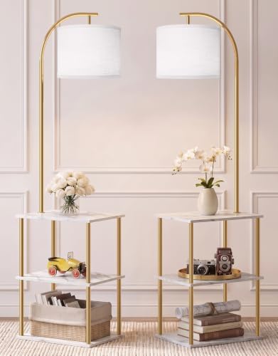 Floor Lamp with Table 2-Pack, Nightstands End Side Table for Living Room