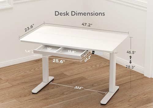 Claiks Standing Desk with Drawers, 48x24 Inch Electric Stand Up Desk, White Adjustable Height Sit Stand Computer Workstation, White