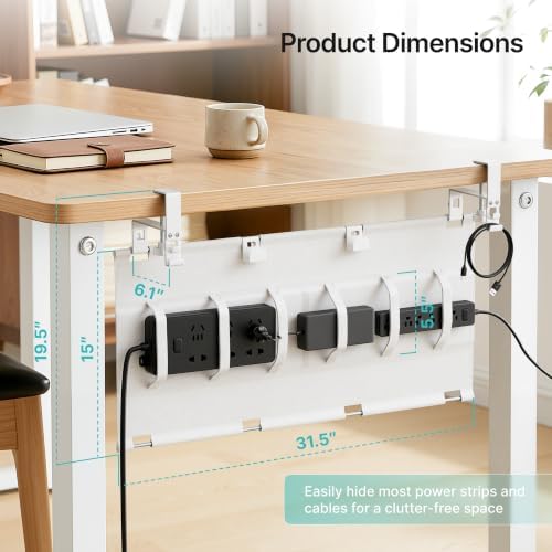 PEGZONE No Drill Under Desk Cable Management Tray, 31.5" Fabric Organizer
