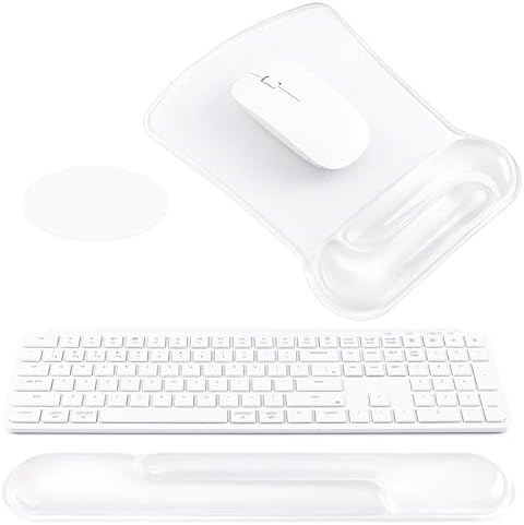 Ospelelf Clear Mouse Pad with Wrist Rest and Ergonomic Gel Keyboard Hand Wrist Set, Support for Typing Gaming, Relieve Wrist Pain, Cool & Easy to Clean, for Office, Programmer, Home Computer Use
