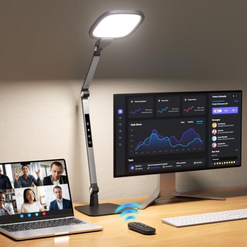 LED Desk Lamp for Home Office Video Calls, Reading, Swing Arm Task Lights