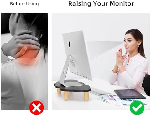 AFOOYO Monitor Stand Riser,Cloud Shape Wood Computer Monitor Stand, 16.5IN Monitor Stand Riser, Multi-Purpose Desktop Organizer Riser for Computer,Laptop,Printer,TV,Black