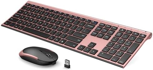 Vssoplor Wireless Keyboard and Mouse, Rechargeable Ultra Slim, Rose Gold