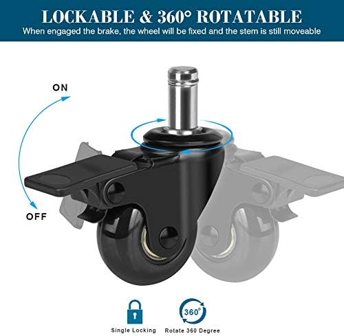 Hirate 5 Pack 2 inch Office Chair Caster Wheel Universal Stem 7/16" x 7/8"