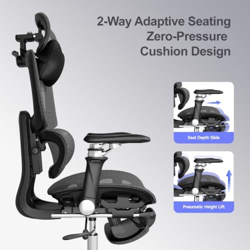 Office Chair with Footrest, Ergonomic Chair with 3D Headrest, Computer Chair with Adjustable Backrest & 6D Armrest, Gaming Chair with Adaptive Lumbar Support, Adjustable Seat Depth, Black