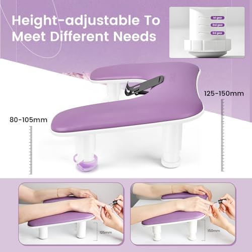 JODSONE Purple U-Shaped Manicure Arm Rest for Nails Tech with Rotating Phone Holder and Adjustable Nail Arm Rest Detachable Manicure Hand Rest for Salon Design