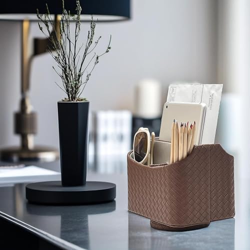 UnionBasic Rotating Desk Organizer, 360 Desk Spinning Caddy, Desktop TV Guide/Mail/Media/Remote Controller Holder Organizer, Woven Coffee