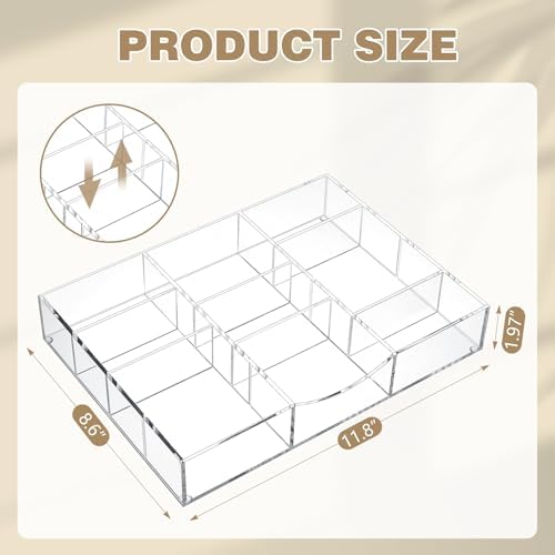 Briwooody Clear Acrylic Drawer Organizer,9 Compartments,Medium