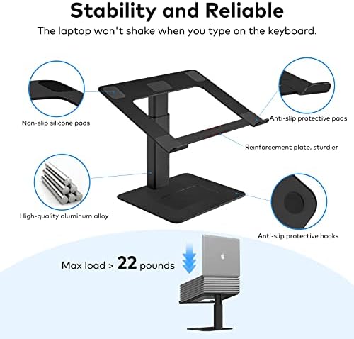 Laptop Stand for Desk, Ergonomic Aluminum Laptop Stand Adjustable Height from 7-15", Sitting and Standing Laptop Riser for 10-17" Notebook