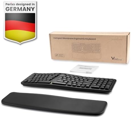 Perixx PERIBOARD-636B US, Wireless Ergonomic Compact USB Keyboard - Wireless 2.4G Technology - Build-in Number Pad - Detachable Wrist Rest - - Silent Typing - Black