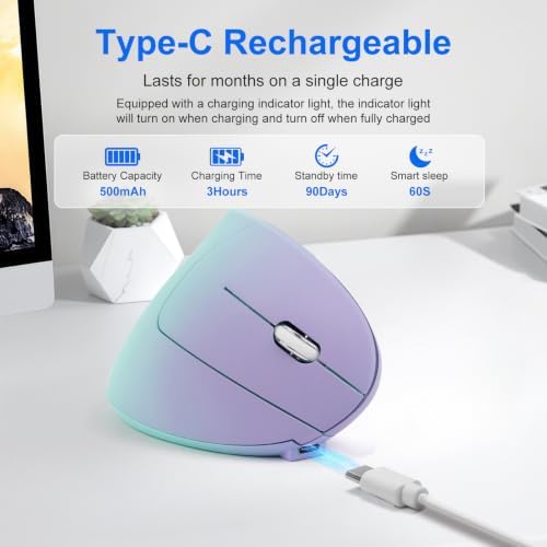 Wireless Ergonomic mouse, Rechargeable Bluetooth Vertical Mouse Dual Mode