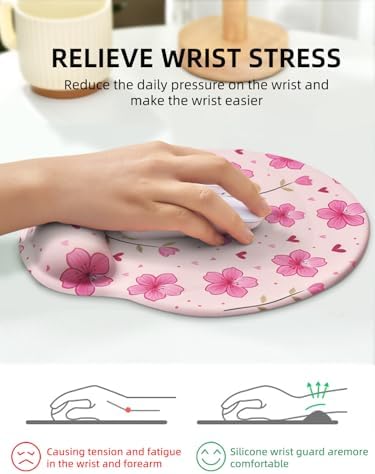 Lily Floral Mouse Pad Wrist Support Wrist Rest, Flower Ergonomic Mouse Pad with Non-Slip Base for Office Gaming Working Computers,Desk Accessories Pain Relief Mouse Mat, Rose Pink