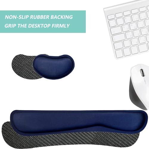 Keyboard Wrist Rest Mouse Wrist Support Set, Memory Foam Wrist Rest Pad for Computer Laptop Keyboard Mouse, Ergonomic Wrist Cushion Support for Typing Pain Relief, Gaming Home Office, Navy Blue