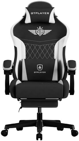 GTPLAYER Gaming Chair, Video Game Chairs with Footrest and Lumbar Support, Computer Chair for Adults with Extended Backrest, Ergonomic Reclining Silla Gamer, Fabric, Black