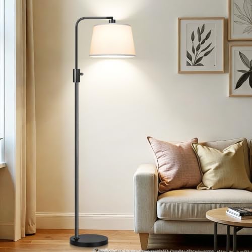 【Upgraded】 Dimmable Floor Lamp, 1000 Lumens LED Edison Bulb Included, Arc Black Floor Lamps for Living Room Modern Standing Lamp with White Shade, Tall Lamps for Living Room Bedroom Office Dining Room