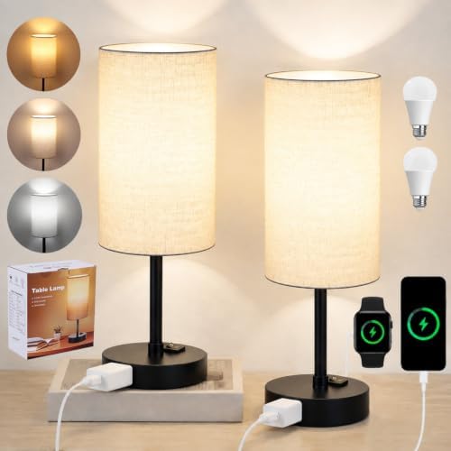 ZJOJO Table Lamp Set of 2, 13.8" Bedside Small Lamp for Bedroom Nightstand